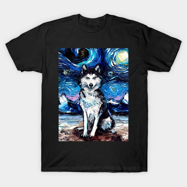 Husky Night T-Shirt by sagittariusgallery